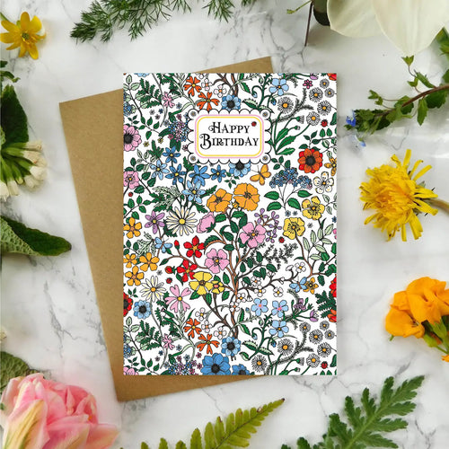 Happy Birthday Flowers Greetings Card