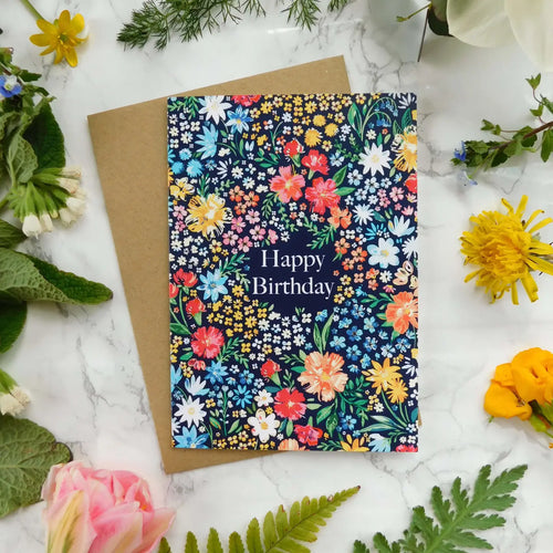 Retro Inspired Florals Birthday Card