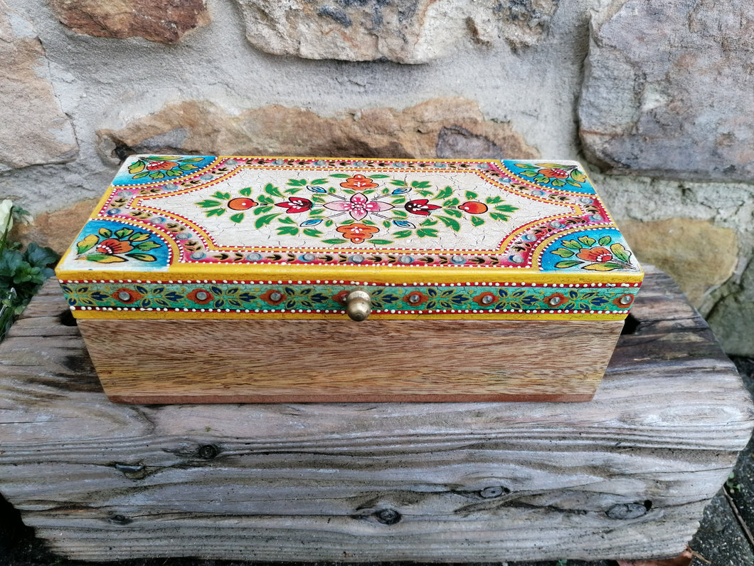 Hand Painted Floral Mango Wood Lidded Box