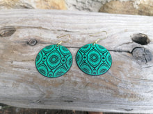 Turquoise Green Round Metal Disc Earrings