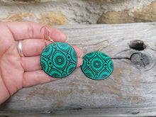 Turquoise Green Round Metal Disc Earrings