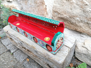 Hand Painted Turquoise Incense Holder Box