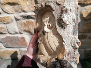Duo Wooden Carved Owl in Tree