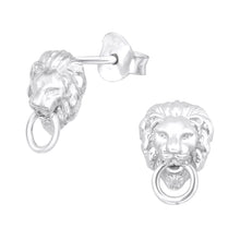 Lion Head Door Knocker Sterling Silver Stud Earrings