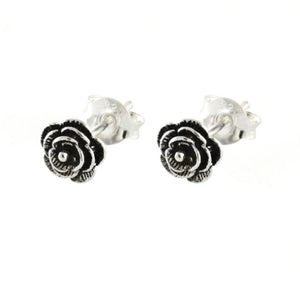 Rose Flower Sterling Silver Stud Earrings