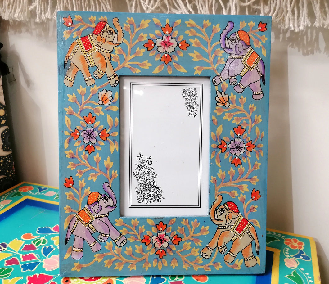 Hand Painted Wooden Photo Frame, Elephant Indian Design