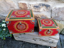 Set of 2 Lidded Hand Painted Boxes