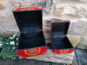 Set of 2 Lidded Hand Painted Boxes