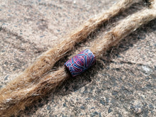 Burgundy, Blue & White Tile Cane Polymer Clay Dread Bead – 8mm Hole