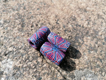 Burgundy, Blue & White Tile Cane Polymer Clay Dread Bead – 8mm Hole