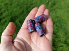 Burgundy, Blue & White Tile Cane Polymer Clay Dread Bead – 8mm Hole