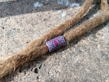 Burgundy, Blue & White Tile Cane Polymer Clay Dread Bead – 8mm Hole