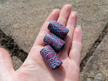 Burgundy, Blue & White Tile Cane Polymer Clay Dread Bead – 8mm Hole