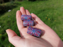Burgundy, Blue & White Tile Cane Polymer Clay Dread Bead – 8mm Hole