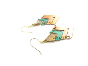 Teal and Copper V Shaped Tier Earrings