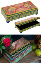 Hand Painted Green and Orange Hinged Wooden Box