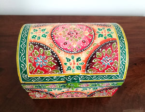 Hand Painted Domed Chest Box, Lime Green and Red
