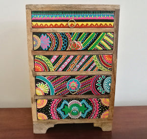 Hand Painted African Style 5 Drawer Chest of Drawers