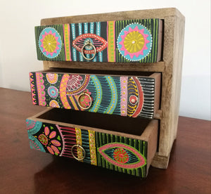 Hand Painted African Style 3 Drawer Chest of Drawers