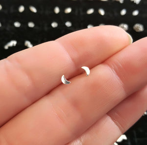Tiny Moon Sterling Silver Stud Earrings