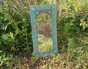Mirror Hand Painted Turquoise Floral Indian