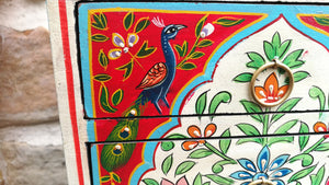 Handpainted Peacock Floral Indian Chest of Drawers