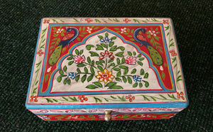 Bohemian Peacock Floral Hand Painted Lidded Box
