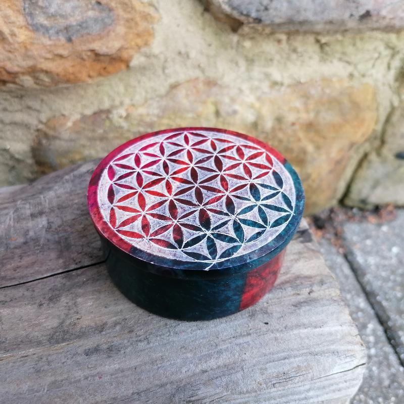 Flower of Life Carved Lidded Soapstone Box