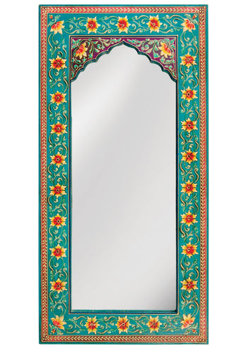 Mirror Hand Painted Turquoise Floral Indian