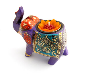 Purple Elephant Wooden Tealight Holder