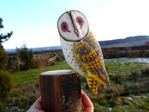 Barn Owl Hand Painted Wooden Ornament