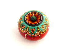 Hand Painted Wooden Tealight Holder, Red & Teal