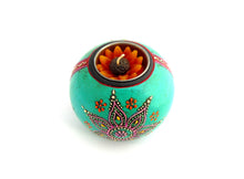 Wooden Hand Painted Tealight Holder, Turquoise Teal