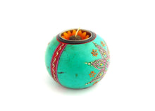 Wooden Hand Painted Tealight Holder, Turquoise Teal