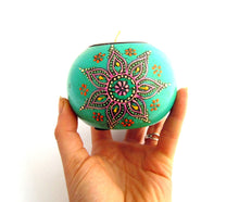 Wooden Hand Painted Tealight Holder, Turquoise Teal