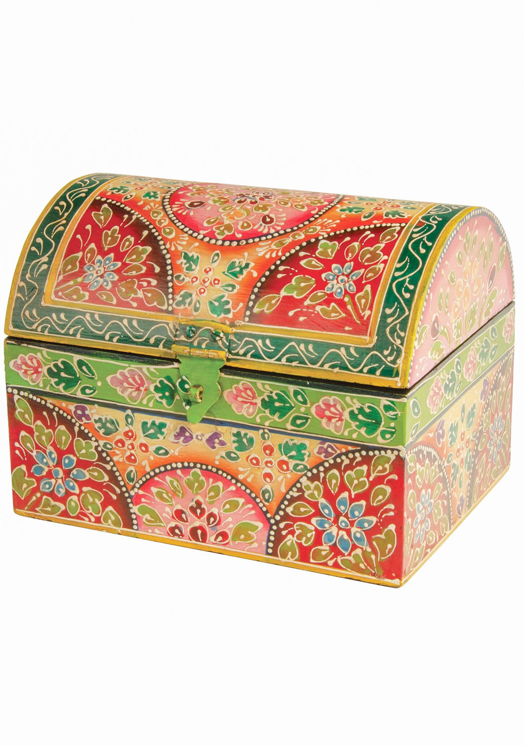Hand Painted Domed Chest Box, Lime Green and Red