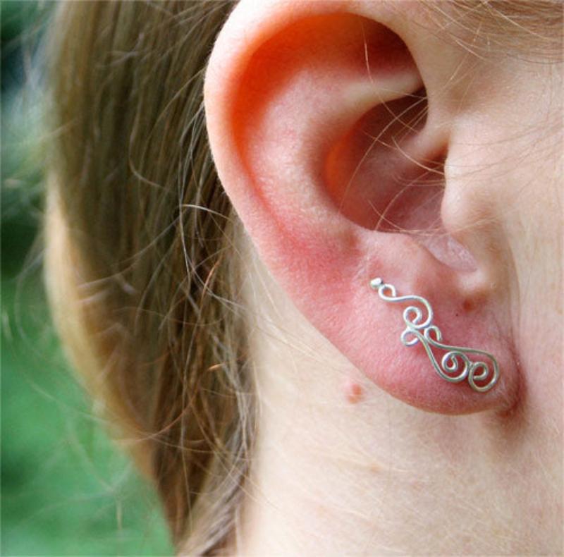 Silver Spiral Climber Earrings