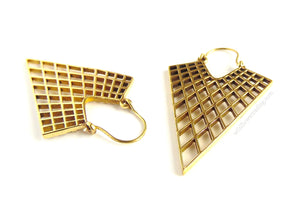 Pointed Cross Hatch Brass Earrings ~ Hand Crafted In India