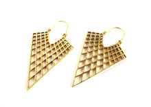Pointed Cross Hatch Brass Earrings ~ Hand Crafted In India